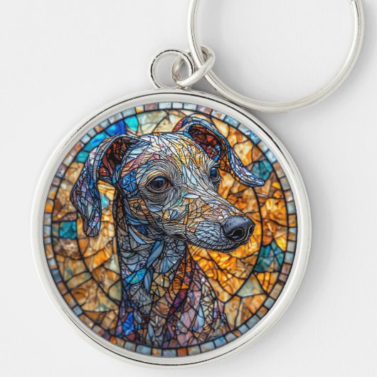 Italiaanse Greyhound hond gebrandschilderd glas ku Sleutelhanger (Voorkant)