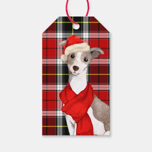Italiaanse Greyhound Hond Kerstmis Plaid Cadeaulabel (Voorkant)