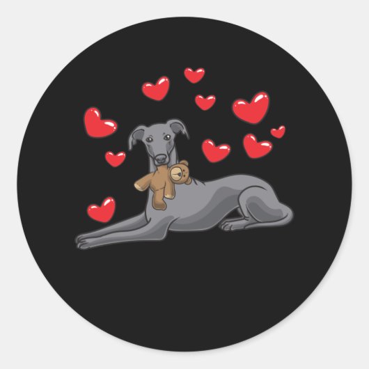 Italiaanse Greyhound Hond Met Gevulde Dier Ronde Sticker (Voorkant)