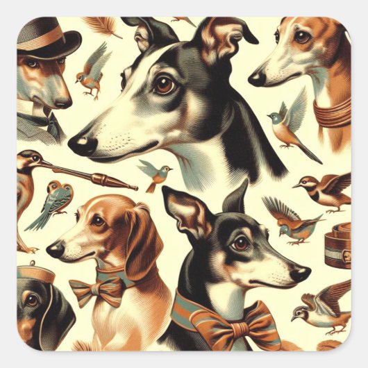  Italiaanse Greyhound Illustratie Vierkante Sticker (Voorkant)