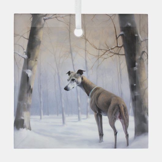 Italiaanse Greyhound Laat Het Sneeuw Kerstmis Glas Ornament (Voorkant)