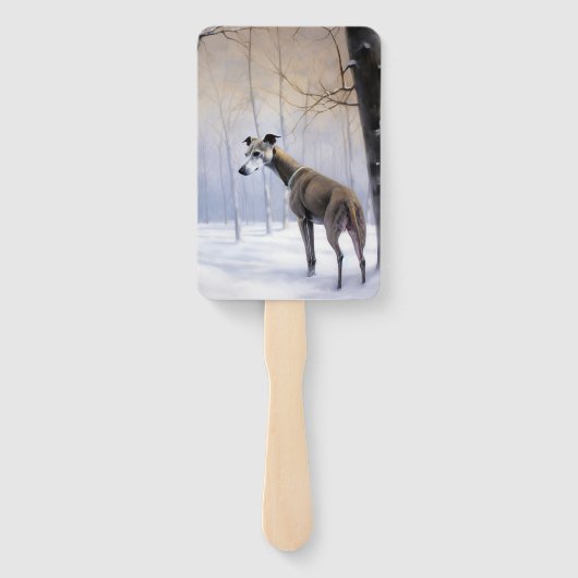 Italiaanse Greyhound Laat Het Sneeuw Kerstmis Handwaaier (Achterkant)