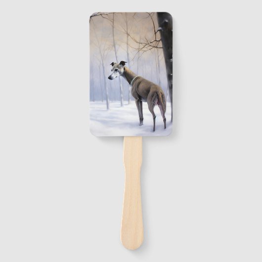 Italiaanse Greyhound Laat Het Sneeuw Kerstmis Handwaaier (Voorkant)