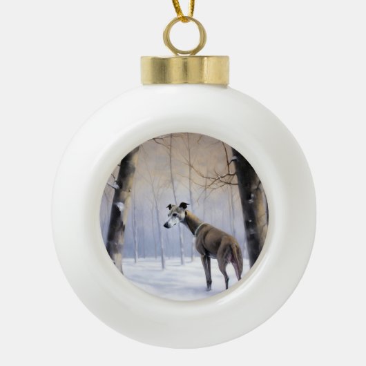 Italiaanse Greyhound Laat Het Sneeuw Kerstmis Keramische Bal Ornament (Voorkant)