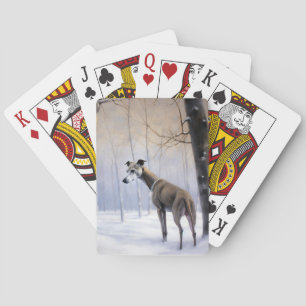 Italiaanse Greyhound Laat Het Sneeuw Kerstmis Pokerkaarten