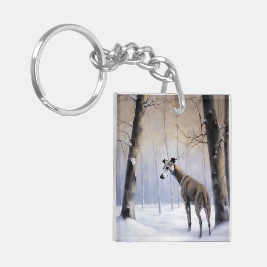 Italiaanse Greyhound Laat Het Sneeuw Kerstmis Sleutelhanger (Voorkant Links)
