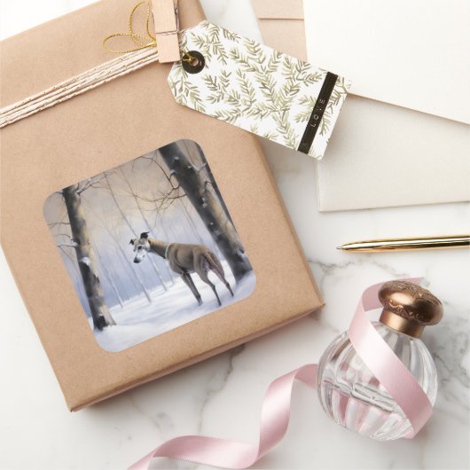 Italiaanse Greyhound Laat Het Sneeuw Kerstmis Vierkante Sticker (Geschenken)