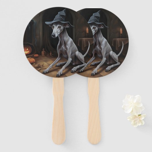 Italiaanse Greyhound pompoenen Halloween eng Handwaaier (Voorkant en achterkant)
