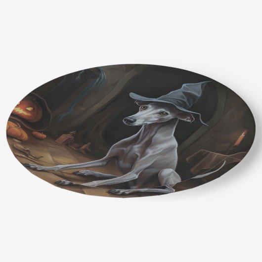 Italiaanse Greyhound pompoenen Halloween eng Papieren Bordje (Gekanteld)