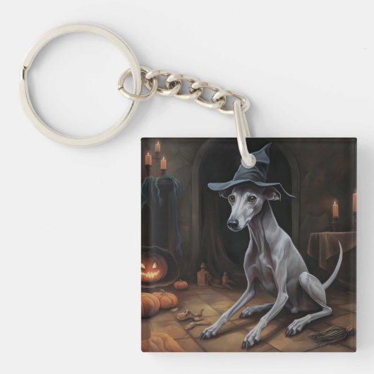 Italiaanse Greyhound pompoenen Halloween eng Sleutelhanger (Voorkant)
