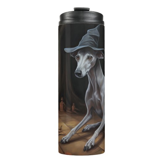 Italiaanse Greyhound pompoenen Halloween eng Thermosbeker (Voorkant)