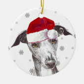 Italiaanse Greyhound - Santa Hat Kerstmis Bauble Keramisch Ornament (Voorkant)