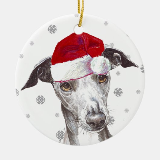 Italiaanse Greyhound - Santa Hat Kerstmis Bauble Keramisch Ornament (Voorkant)