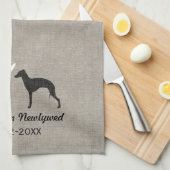 Italiaanse Greyhound Silhouettes met hart Theedoek (Quarter Fold)