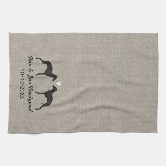 Italiaanse Greyhound Silhouettes met hart Theedoek (Horizontaal)