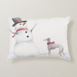 Italiaanse Greyhound/Snowman Dog Art Pillow Accent Kussen