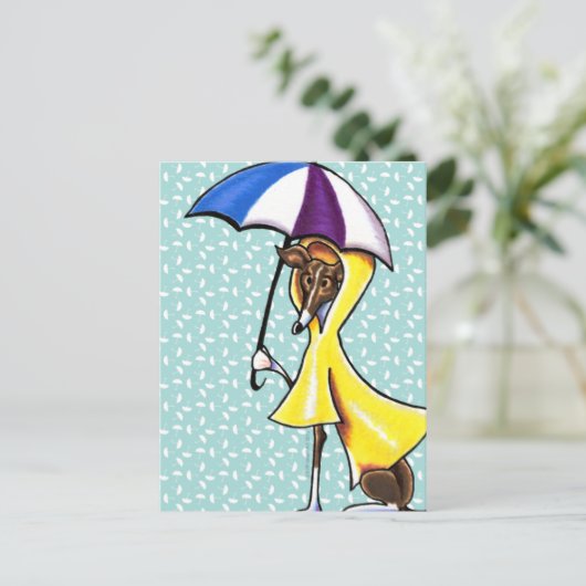 Italiaanse Greyhound Umbrella Crazy Briefkaart (Staand voorkant)