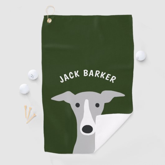 Italiaanse Greyhound Whippet Hond met aangepaste n Golfhanddoek (Insitu)