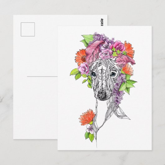 Italiaanse Greyhound Whippet hond portret bloemen  Briefkaart (Voorkant / Achterkant)
