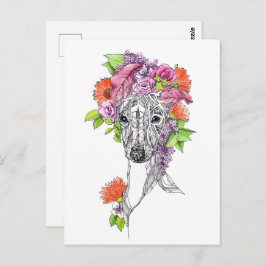 Italiaanse Greyhound Whippet hond portret bloemen  Briefkaart
