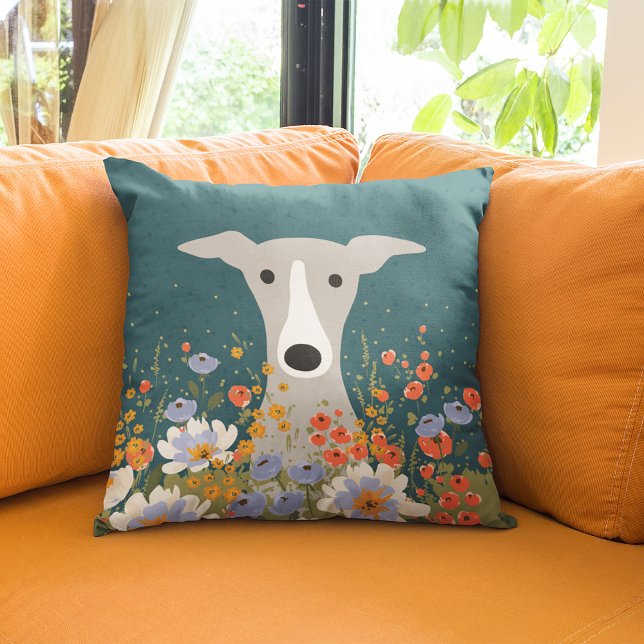 Italiaanse Greyhound Whippet Leuke Hond Bloemen Kussen (Creator heeft geüpload)