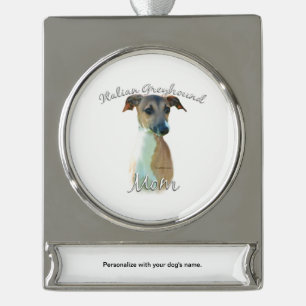 Italiaanse Greyhoundmam 2 Verzilverd Banner Ornament