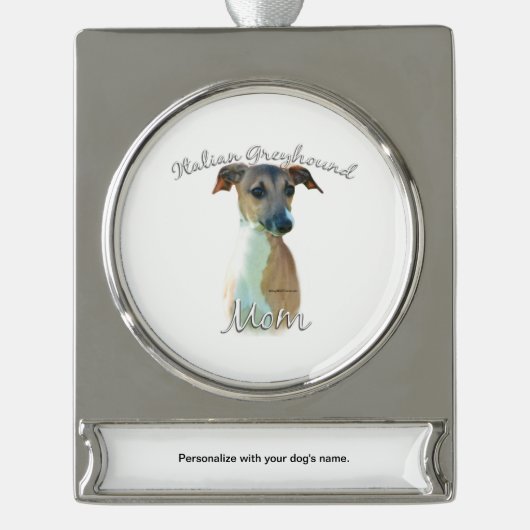 Italiaanse Greyhoundmam 2 Verzilverd Banner Ornament (Voorkant)