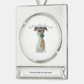 Italiaanse Greyhoundmam 2 Verzilverd Banner Ornament (Links)