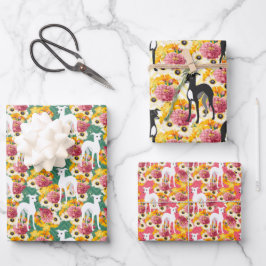 Italiaanse Greyhounds Floral Pattern Inpakpapier Vel