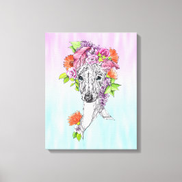 Italiaanse grieshond die bloemen tekent canvas afdruk