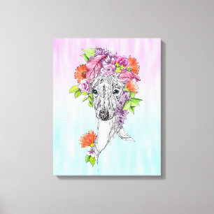 Italiaanse grieshond die bloemen tekent canvas afdruk