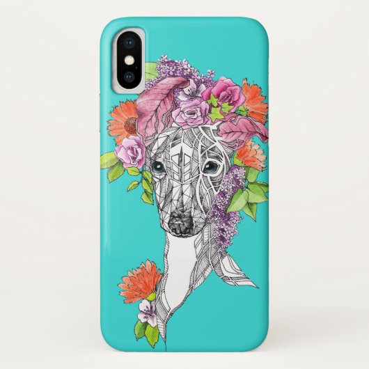 Italiaanse grieshond die bloemen tekent Case-Mate iPhone case (Achterkant)