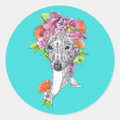 Italiaanse grieshond die bloemen tekent ronde sticker (Voorkant)