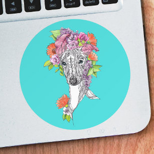 Italiaanse grieshond die bloemen tekent ronde sticker