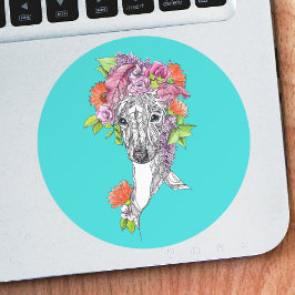 Italiaanse grieshond die bloemen tekent ronde sticker
