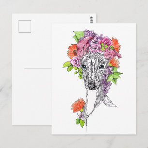 Italiaanse griezelhond portret bloemen kunst briefkaart