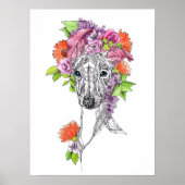 Italiaanse griezelhond portret bloemen kunst poster (Voorkant)