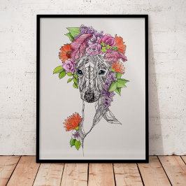 Italiaanse griezelhond portret bloemen kunst poster
