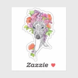 Italiaanse griezelhond portret bloemen kunst sticker