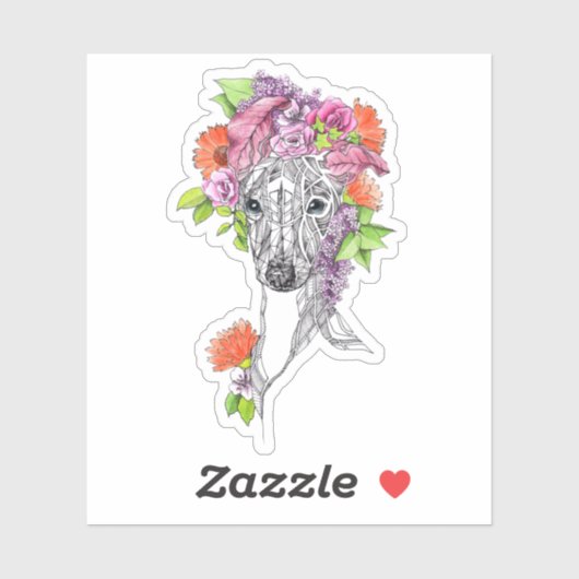 Italiaanse griezelhond portret bloemen kunst sticker (Vel)