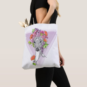 Italiaanse griezelhond portret bloemen kunst tote bag