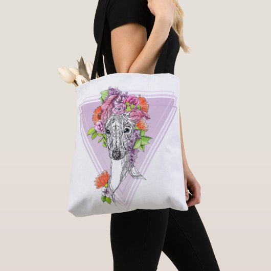 Italiaanse griezelhond portret bloemen kunst tote bag (Dichtbij)