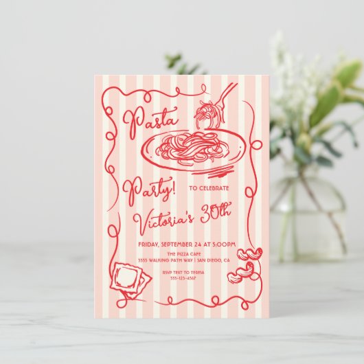 Italiaanse Hand getrokken Pasta Party Verjaardag Kaart (Staand voorkant)