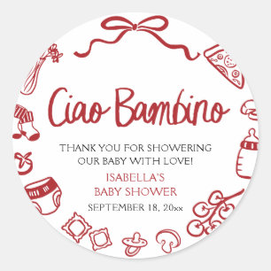 Italiaanse Handgetekende Pizza Ciao Bambino Baby S Ronde Sticker