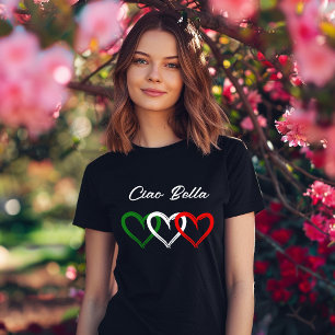 Italiaanse harten Ciao Bella Jouw tekst T-shirt