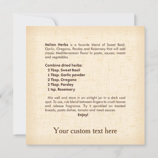 Italiaanse Herbs Recipe Card (Achterkant)