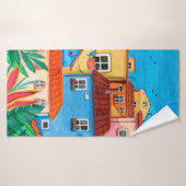 Italiaanse huizen. Gouache Badhanddoek (Badhanddoek)