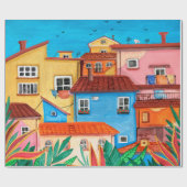 Italiaanse huizen. Gouache Cadeaupapier (Vlak)