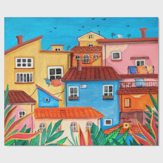 Italiaanse huizen. Gouache Cadeaupapier (Vlak)