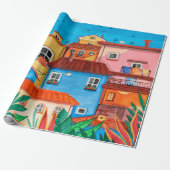 Italiaanse huizen. Gouache Cadeaupapier (Uitgerold)